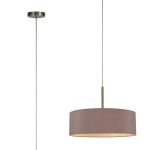 Baymont Satin Nickel  5 Light E27 Single Pendant, With 45cm x 15cm Dual Faux Silk Shade, Taupe/Halo Gold