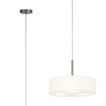 Baymont Satin Nickel  5 Light E27 Single Pendant, With 45cm x 15cm Faux Silk Shade, White