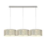 Baymont Polished Chrome 3 Light E27 Linear Pendant With 40cm x 18cm Silver Leaf Shade With Frosted/PC Acrylic Diffuser 2m