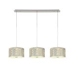 Baymont Polished Chrome 3 Light E27 Linear Pendant With 30cm x 17cm Silver Leaf Shade With Frosted/PC Acrylic Diffuser 2m