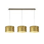 Baymont Antique Brass 3 Light E27 Linear Pendant With 30cm x 17cm Gold Leaf Shade 2m