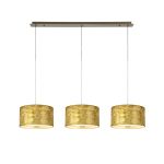 Baymont Antique Brass 3 Light E27 Linear Pendant With 30cm x 17cm Gold Leaf Shade With Frosted/AB Acrylic Diffuser 2m