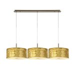 Baymont Antique Brass 3 Light E27 Linear Pendant With 40cm x 18cm Gold Leaf Shade With Frosted/AB Acrylic Diffuser 3m