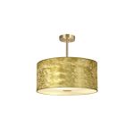 Baymont 40cm Antique Brass 5 Light E27 Semi Flush Fixture With 50cm x 20cm Gold Leaf Shade With Frosted/AB Acrylic Diffuser