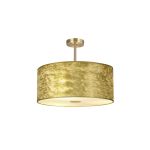 Baymont Antique Brass 5 Light E27 Semi Flush Fixture With 60cm x 22cm Gold Leaf Shade With Frosted/AB Acrylic Diffuser