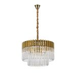 Brewer 60cm Pendant Round 8 Light E14, Brass/Clear Sculpted Glass, Item Weight: 18kg