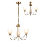 Cooper 46cm Ceiling 3 Light Pendant Convertible to Semi Flush E14 Antique Brass/Opal Glass