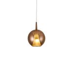 Elsa 25cm Assembly Pendant (WITHOUT PLATE) With Round Shade, 1 Light E27, Copper Glass With Frosted Inner Cone