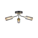 Vico 43.6cm Ceiling, 3 Light G9, Satin Black/Gold/Smoked Glass