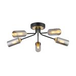 Vico 51cm Ceiling, 5 Light G9, Satin Black/Gold/Smoked Glass