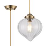 Mia 23cm Single Pendant With Flower Bud Shade 1 x E27, Antique Brass/Golden Brown Braided Cable/Clear