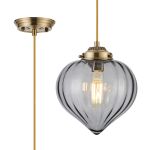 Mia 23cm Single Pendant With Flower Bud Shade 1 x E27, Antique Brass/Golden Brown Braided Cable/Smoke