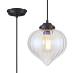 Mia 23cm Single Pendant With Flower Bud Shade 1 x E27, Satin Black/Black Braided Cable/Iantipastiscent Faded