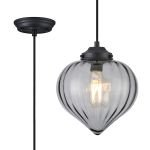 Mia 23cm Single Pendant With Flower Bud Shade 1 x E27, Satin Black/Black Braided Cable/Smoke