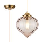 Mia 23cm Single Pendant With Flower Bud Shade 1 x E27, Brass/Pale Gold Twisted Cable/Cognac