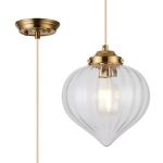 Mia 23cm Single Pendant With Flower Bud Shade 1 x E27, Brass/Pale Gold Twisted Cable/Clear