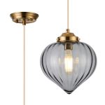 Mia 23cm Single Pendant With Flower Bud Shade 1 x E27, Brass/Pale Gold Twisted Cable/Smoke