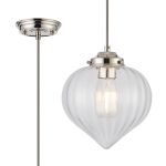 Mia 23cm Single Pendant With Flower Bud Shade 1 x E27, Polished Nickel/Grey Braided Cable/Clear