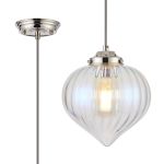 Mia 23cm Single Pendant With Flower Bud Shade 1 x E27, Polished Nickel/Grey Braided Cable/Iantipastiscent Faded