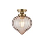 Mia 23cm Flush Fitting With Flower Bud Shade 1 x E27, Antique Brass/Cognac