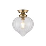 Mia 23cm Flush Fitting With Flower Bud Shade 1 x E27, Antique Brass/Clear