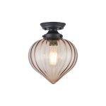 Mia 23cm Flush Fitting With Flower Bud Shade 1 x E27, Satin Black/Cognac