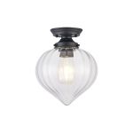 Mia 23cm Flush Fitting With Flower Bud Shade 1 x E27, Satin Black/Clear