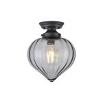 Mia 23cm Flush Fitting With Flower Bud Shade 1 x E27, Satin Black/Smoke