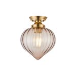 Mia 23cm Flush Fitting With Flower Bud Shade 1 x E27, Brass/Cognac