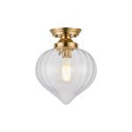 Mia 23cm Flush Fitting With Flower Bud Shade 1 x E27, Brass/Clear