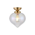 Mia 23cm Flush Fitting With Flower Bud Shade 1 x E27, Brass/Iantipastiscent Faded