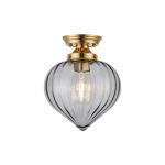 Mia 23cm Flush Fitting With Flower Bud Shade 1 x E27, Brass/Smoke