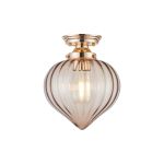 Mia 23cm Flush Fitting With Flower Bud Shade 1 x E27, French Gold/Cognac