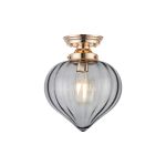 Mia 23cm Flush Fitting With Flower Bud Shade 1 x E27, French Gold/Smoke