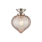 Mia 23cm Flush Fitting With Flower Bud Shade 1 x E27, Polished Nickel/Cognac