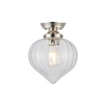 Mia 23cm Flush Fitting With Flower Bud Shade 1 x E27, Polished Nickel/Clear