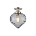 Mia 23cm Flush Fitting With Flower Bud Shade 1 x E27, Polished Nickel/Smoke