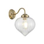 Mia Wall Light With Flower Bud Shade 1 x E27, Antique Brass/Clear