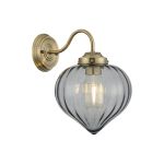 Mia Wall Light With Flower Bud Shade 1 x E27, Antique Brass/Smoke