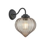 Mia Wall Light With Flower Bud Shade 1 x E27, Satin Black/Cognac