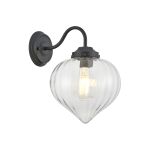 Mia Wall Light With Flower Bud Shade 1 x E27, Satin Black/Clear