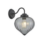 Mia Wall Light With Flower Bud Shade 1 x E27, Satin Black/Smoke