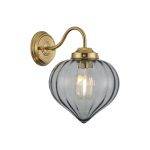 Mia Wall Light With Flower Bud Shade 1 x E27, Brass/Smoke