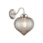 Mia Wall Light With Flower Bud Shade 1 x E27, Polished Nickel/Cognac