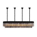 Vita 200 x 40cm Linear Pendant With Bell Cup, 10 Light E14, Matt Black/Smoked Sculpted Glass, Item Weight: 48kg