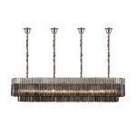 Vita 200 x 40cm Linear Pendant With Bell Cup, 10 Light E14, Polished Nickel/Smoked Sculpted Glass, Item Weight: 48kg