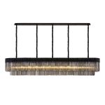 Vita 225 x 40cm Linear Pendant, 12 Light E14, Matt Black/Smoked Sculpted Glass, Item Weight: 60kg