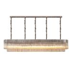 Vita 225 x 40cm Linear Pendant, 12 Light E14, Polished Nickel/Cognac Sculpted Glass, Item Weight: 60kg