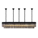 Vita 225 x 40cm Linear Pendant With Bell Cup, 12 Light E14, Matt Black/Smoked Sculpted Glass, Item Weight: 56kg