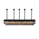 Vita 250 x 40cm Linear Pendant With Bell Cup, 13 Light E14, Matt Black/Smoked Sculpted Glass, Item Weight: 61kg